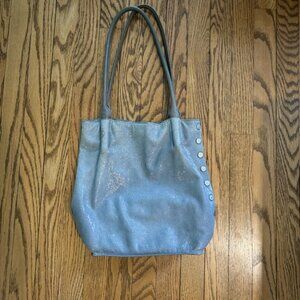 Hammitt Oliver Medium shoulder Tote Steel Blue Stingray GUC see pics, red lining